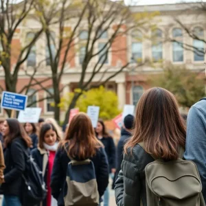 Students at Northwestern University discussing on campus