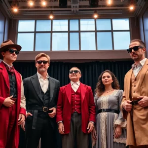 Stage design for Sense and Sensibility production with a blend of classic and modern elements.