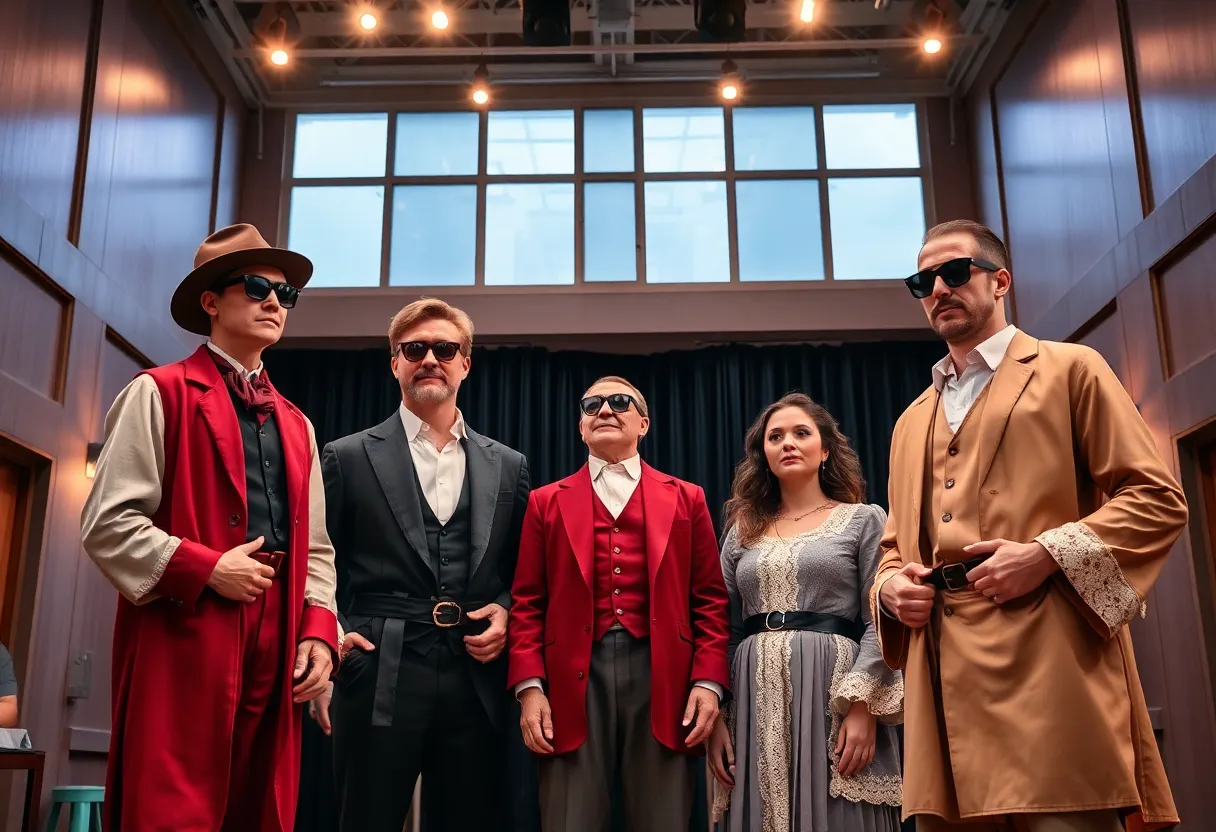 Stage design for Sense and Sensibility production with a blend of classic and modern elements.