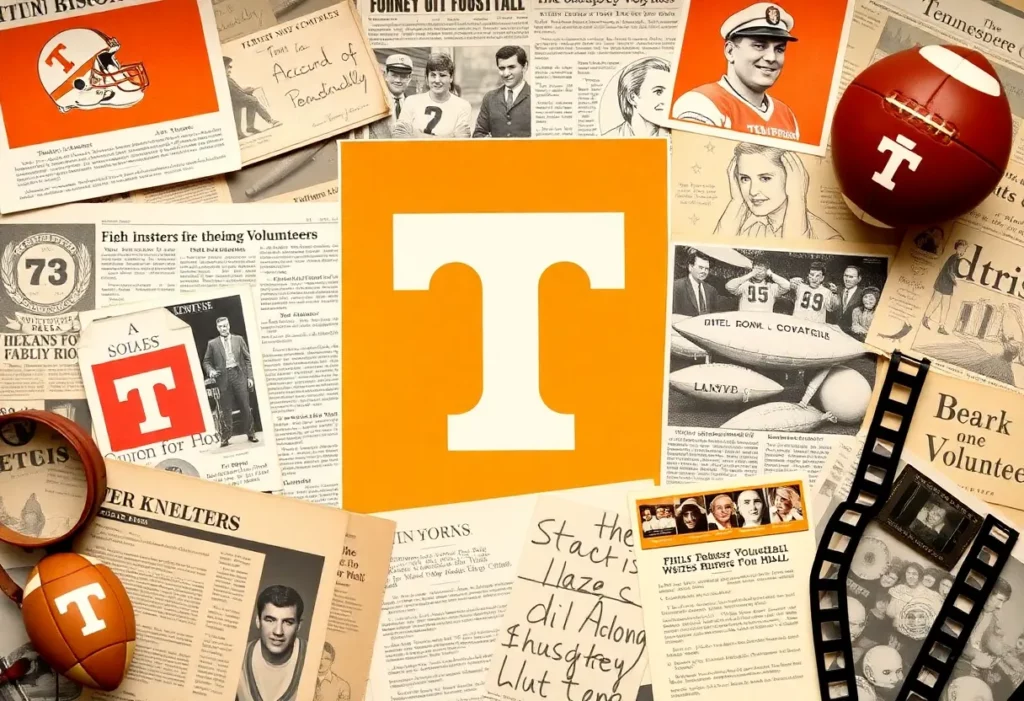 A collection of Tennessee Volunteers football memorabilia and articles.