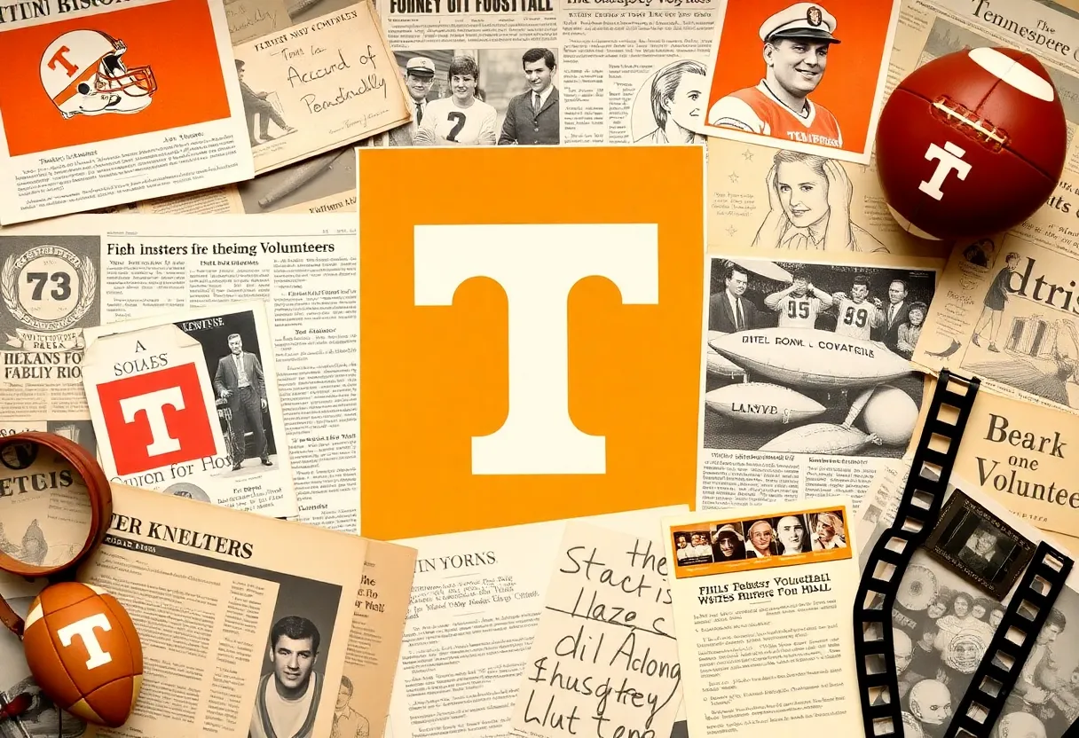 A collection of Tennessee Volunteers football memorabilia and articles.