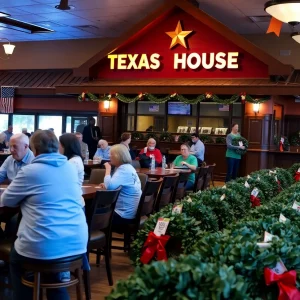 Customers dining at Texas Roadhouse during Wreaths Across America fundraiser.