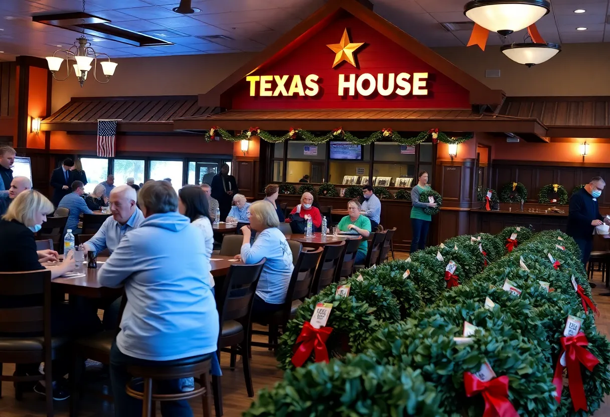 Customers dining at Texas Roadhouse during Wreaths Across America fundraiser.