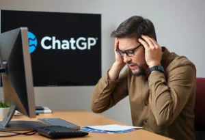 Person troubleshooting computer issues related to ChatGPT outages