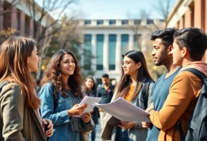 University of Tennessee campus with students engaging in discussion