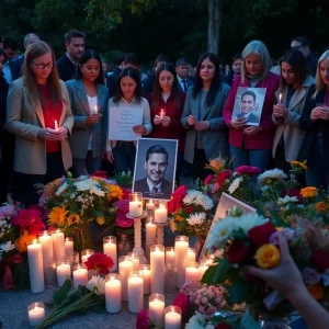Community vigil for Charlie Kirk, with candles and flowers