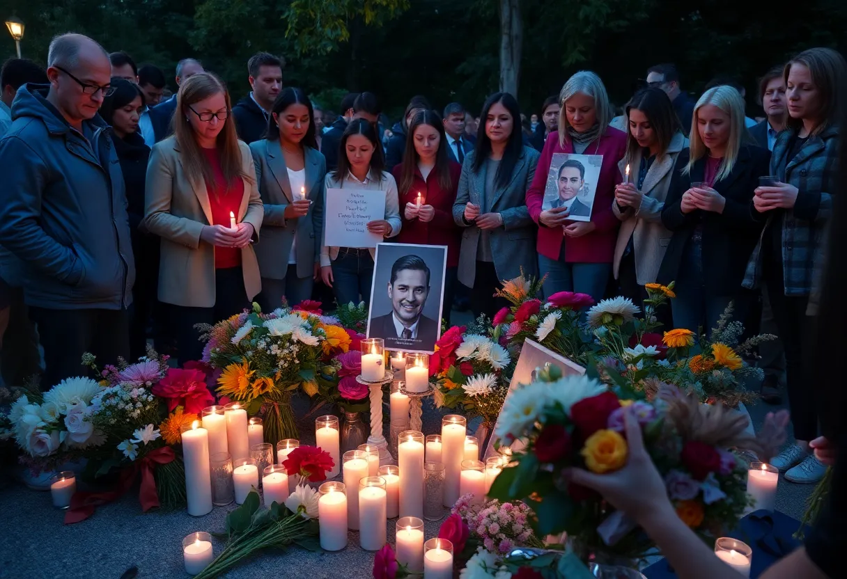 Community vigil for Charlie Kirk, with candles and flowers