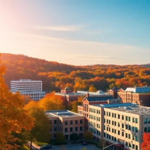 Autumn foliage in Knoxville with blue skies