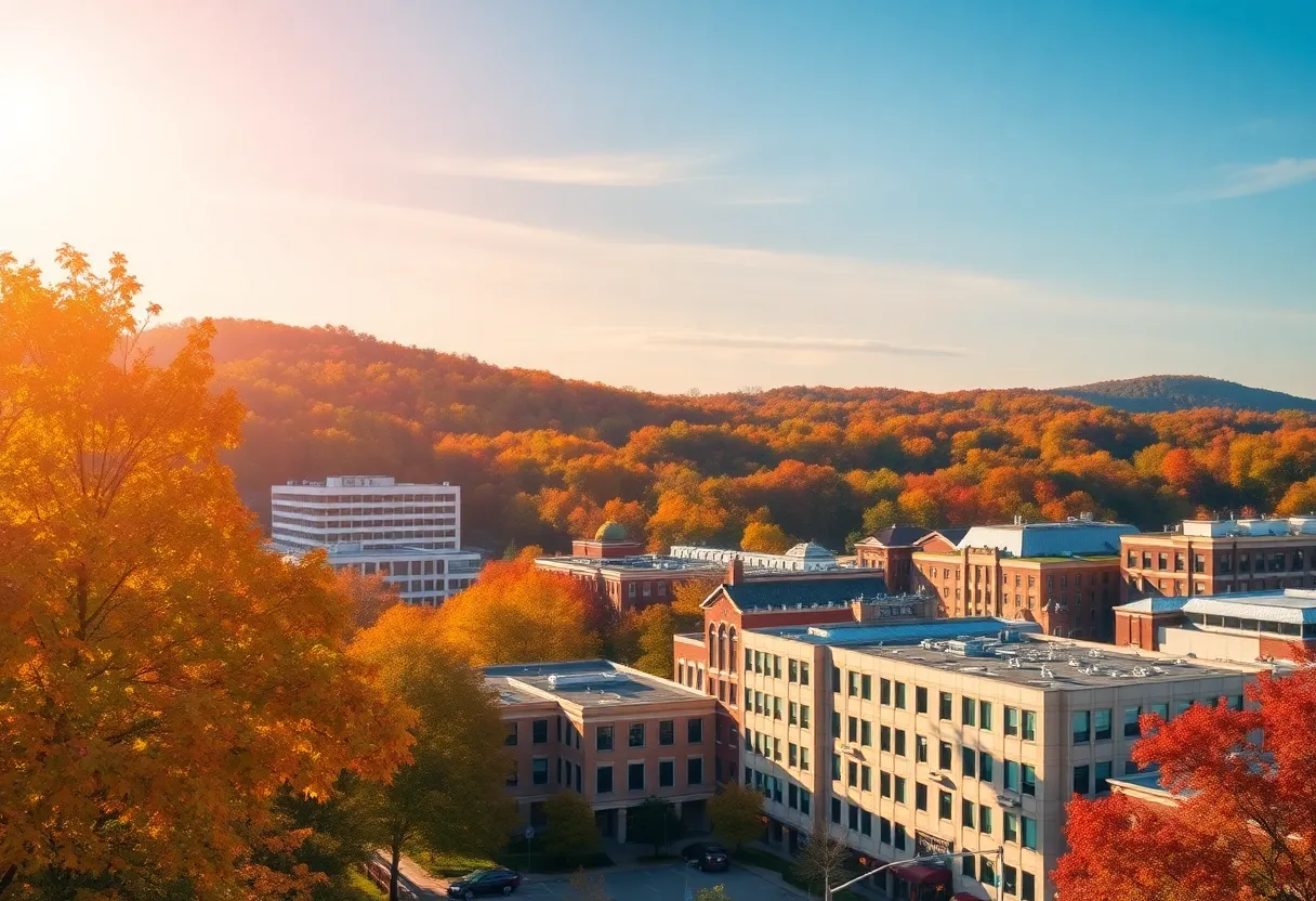 Autumn foliage in Knoxville with blue skies