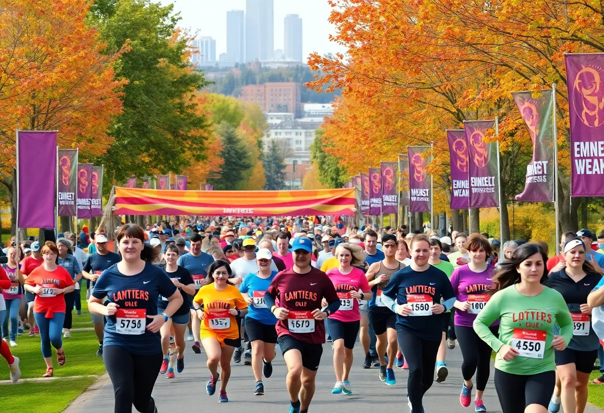 Participants engaging in a 5K race against cancer.
