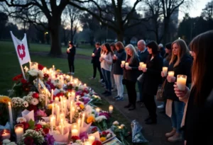 A candlelight vigil honoring a Christian leader, with flowers and heartfelt tributes