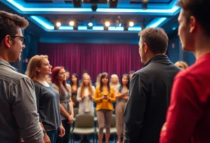 Actors auditioning in a casting call setting
