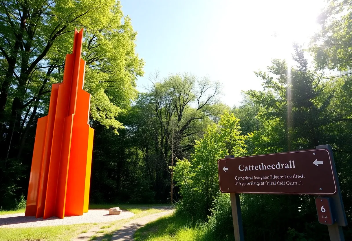 The vibrant orange sculpture 'Cathedral' at the Maryville-Alcoa Greenway