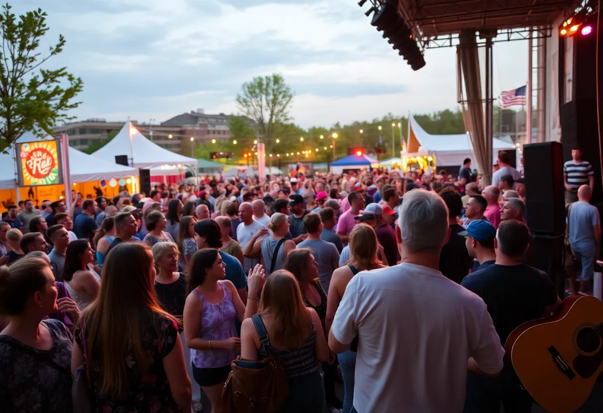 Outdoor concert in Knoxville with enthusiastic crowd