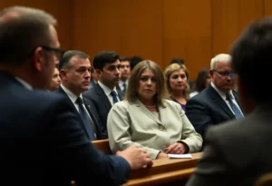Courtroom scene depicting legal proceedings in a capital murder case