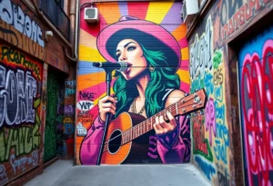 Restored Dolly Parton mural with colorful graffiti art