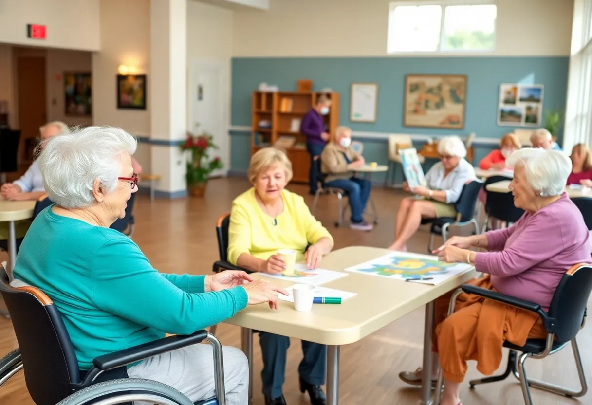 Seniors engaged in various activities at the Foothills Adult Care Enrichment Services