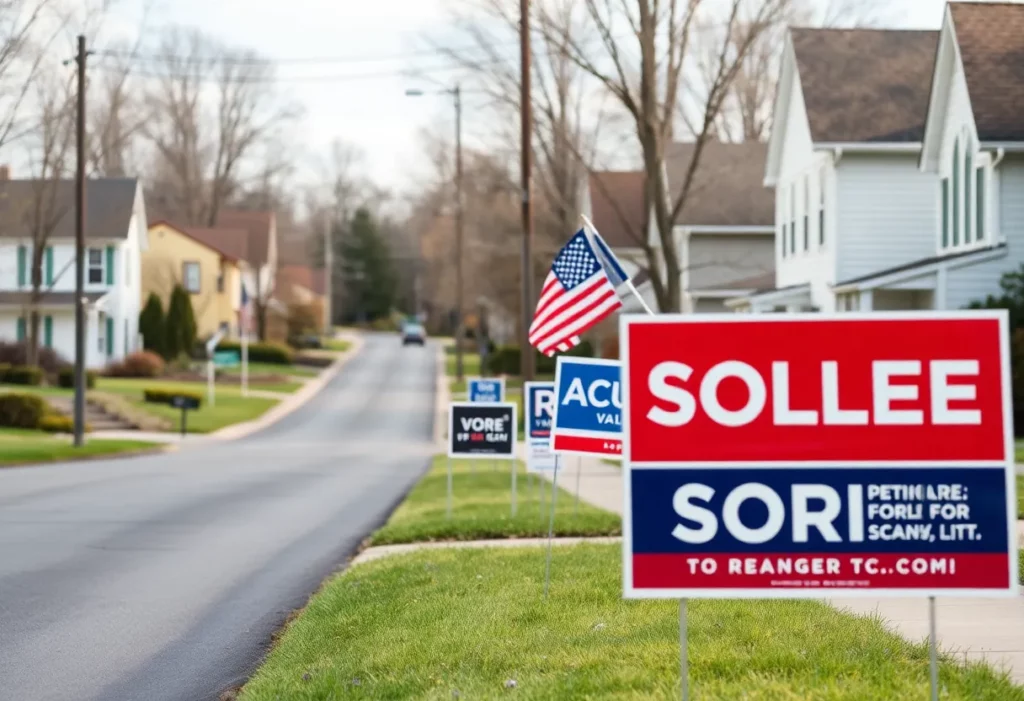 Suburban street in Farragut TN showing compliant political yard signs