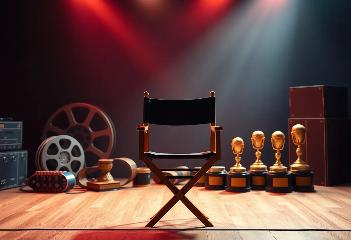 A film reel and awards representing a filmmaker's legacy