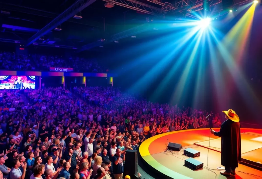 A lively concert scene of HARDY performing in Knoxville.