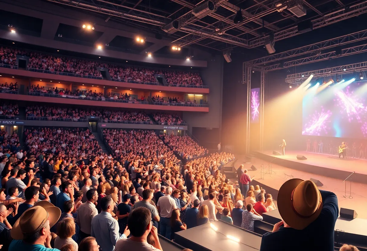 Concert audience enjoying Hardy's performance at the Thompson-Boling Arena in Knoxville