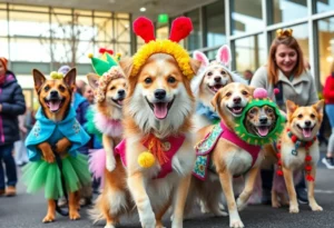 Pets in costumes participating in Howl-O-Ween Parade