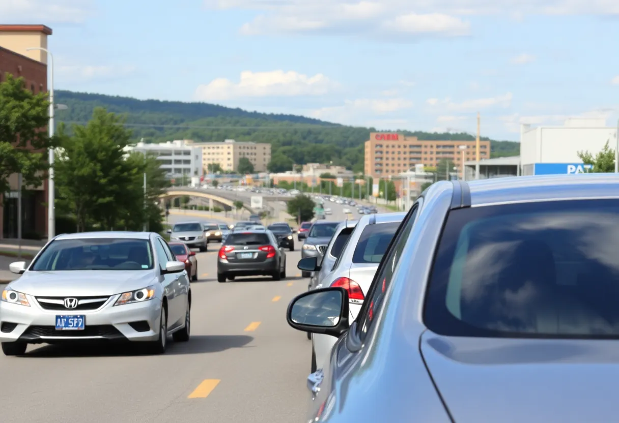 Traffic in Knoxville, TN with various cars highlighting affordable auto insurance options