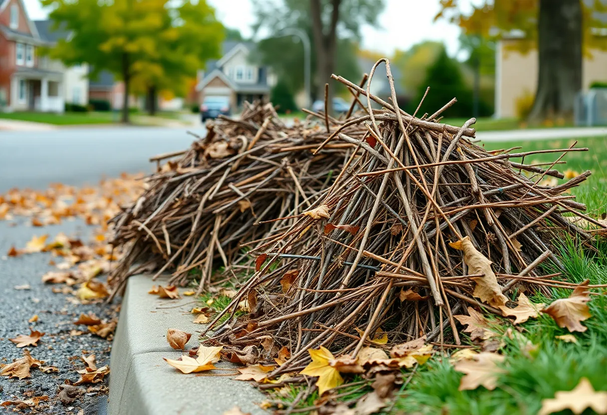 Yard clippings piled at curbside for brush collection in Knoxville