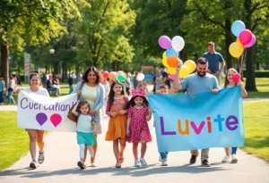 Families participating in the Knoxville Buddy Walk at World's Fair Park