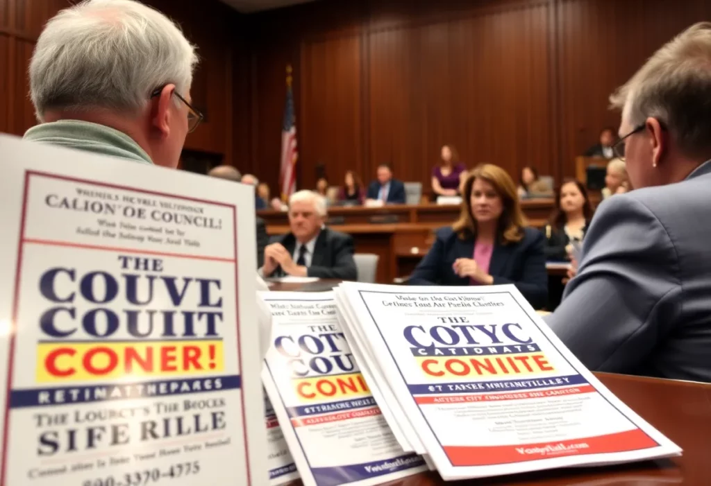 Knoxville city council meeting with campaign flyers