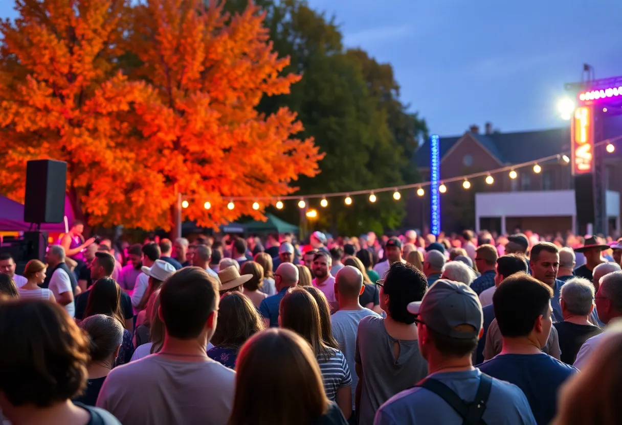 Crowd enjoying a concert in Knoxville during the fall season.