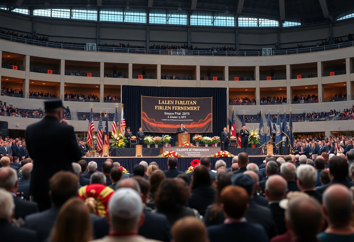 Memorial ceremony honoring firefighters at Knoxville Civic Coliseum.