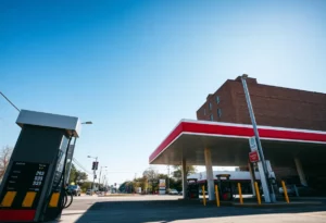 Gas station in Knoxville showing current gas prices