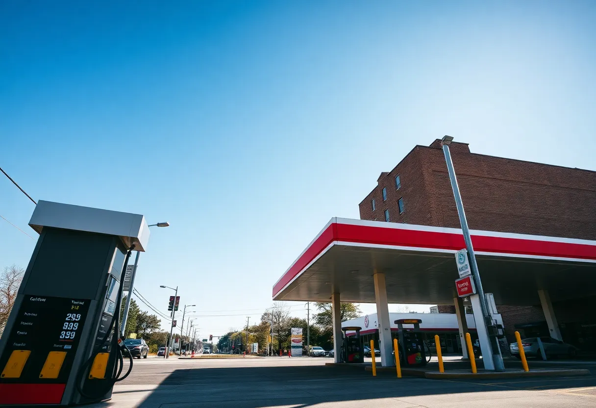 Gas station in Knoxville showing current gas prices
