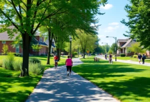 Illustration of Knoxville greenway plan with walking and biking paths.