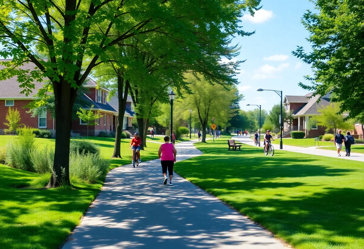 Illustration of Knoxville greenway plan with walking and biking paths.