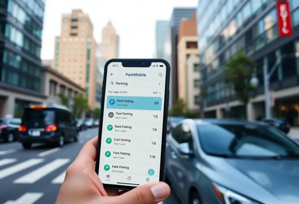 ParkMobile app on smartphone for Knoxville parking