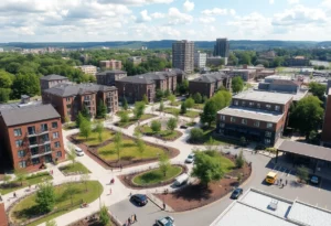 View of new urban development in Knoxville, showcasing housing and community spaces.