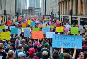 Crowd at the Knoxville protest holding signs and expressing solidarity