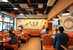 Interior of Kyuramen Nashville with diners enjoying ramen