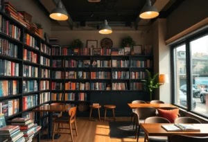 Interior of Mis Amores Bookshop Cafe with books and seating