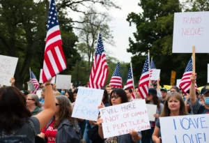 Participants holding signs at the No Kings protest in Knoxville.