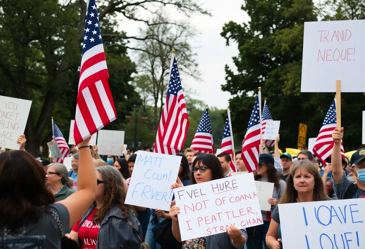 Participants holding signs at the No Kings protest in Knoxville.