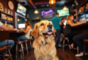 Golden retriever welcoming customers at a bar in Knoxville