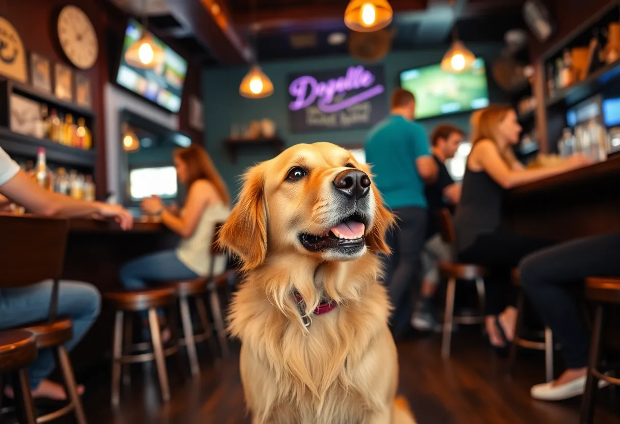 Golden retriever welcoming customers at a bar in Knoxville