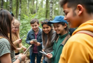 Young participants in a forestry competition at the UT Arboretum