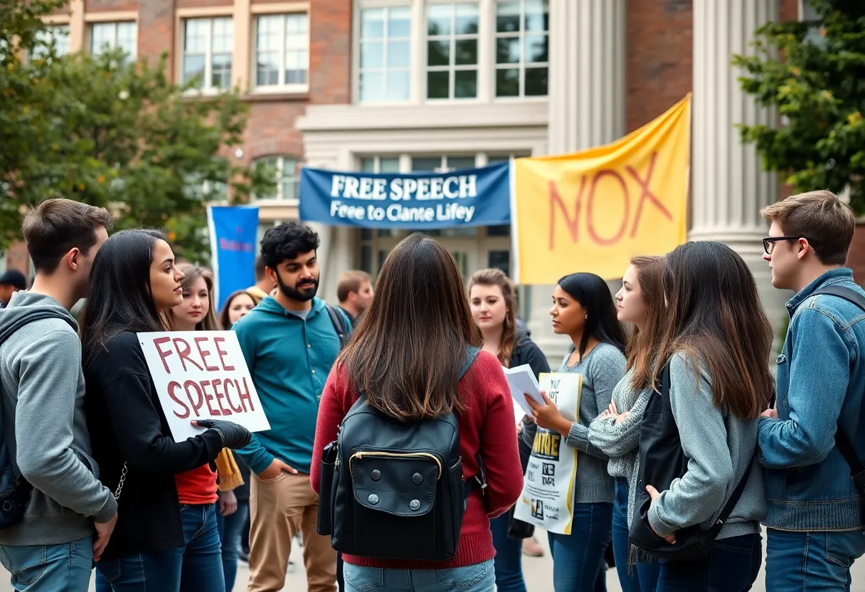 College students talking about free speech on campus
