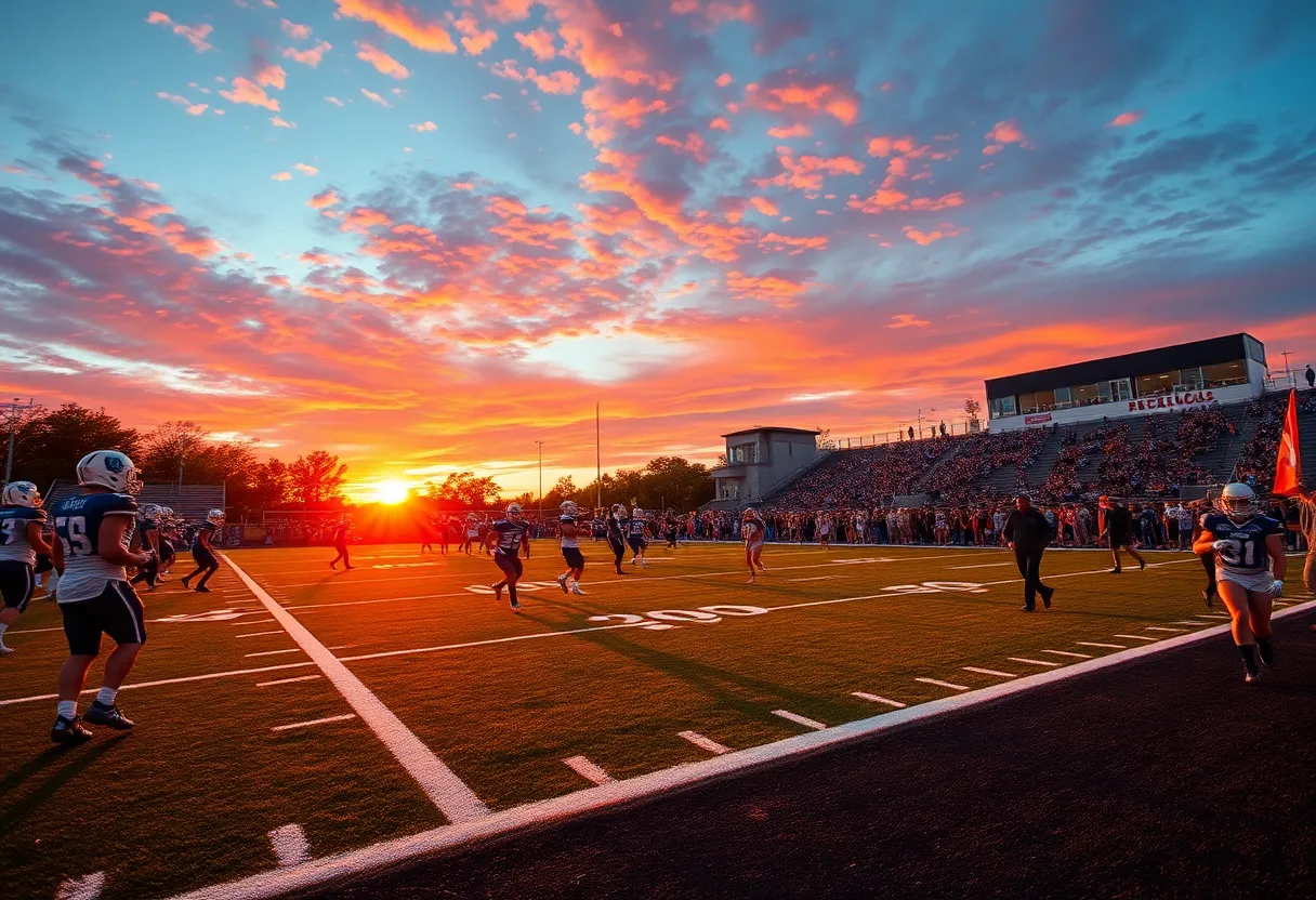High school football players competing on the field during a game.