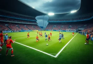 Action shot of the Tennessee Lady Vols soccer team in a game against Ole Miss.