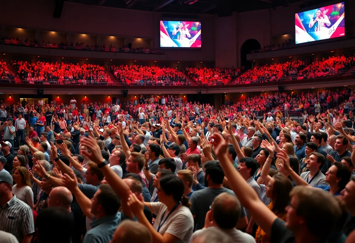 A large crowd of students attending the Unite US revival event at the University of Tennessee.